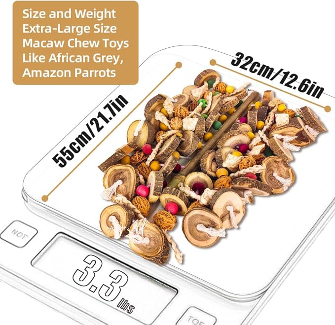 Extra Large Bird Parrot Toys- 21.7 inch Multicolored Natural Wooden Walnut Parrot Chewing Toy Suggested for Macaws cokatoos, African Grey and a Variety of Amazon Parrots. (Large Size)-PurrikoPets