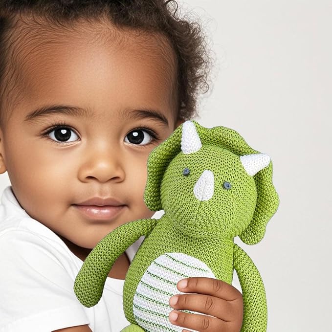 100% Organic Cotton Baby Stuffed Animals | 7.1" Green Dinosaur Plush for Newborn-PurrikoPets