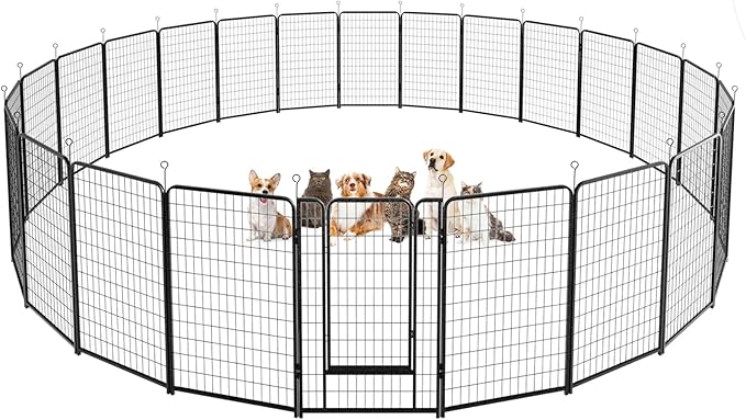 Dog Playpen Outdoor Extra Wide 24 Panels Heavy Duty Dog Fence 50" Height Anti-Rust with Doors Portable for RV Camping Yard, Total 63FT, 316 Sq.ft, Snowy Black-PurrikoPets