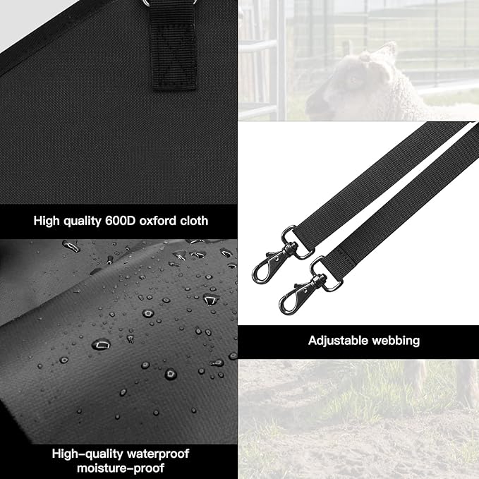 3 Packs Goat Hay Feeder,Hay Bags for Goats,Horses,Sheep,Premium 600D Oxford Cloth,with Metal Fastener and Adjustable Open Feed Hole for Slow Feeding. (3 Black)-PurrikoPets