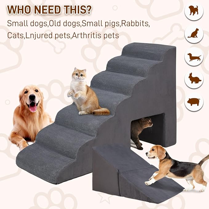 Dog Stairs & Steps for High Beds 30-36 inches High Tall for Large Medium Dogs, LitaiL 30inch 7 Steps Pet Stairs/Steps for High Beds,llDogs, Non-Slip Dog Ramps for Small Dogs and Cats-PurrikoPets