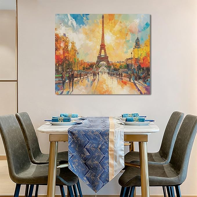 Framed Large Eiffel Tower Wall Art for Living Room, Oversized Paris City Street Landscape Wall Decor, Colorful Sunrise Canvas Painting Modern Artwork for Living Room Bedroom Office 60"x30"-PurrikoPets