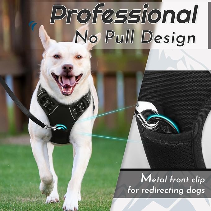 Eagloo Dog Harness for Large Dogs, No Pull Service Vest with Reflective Strips and Control Handle, Adjustable and Comfortable for Walking, No Choke Pet Harness with 2 Metal Rings, Black, XL-PurrikoPets