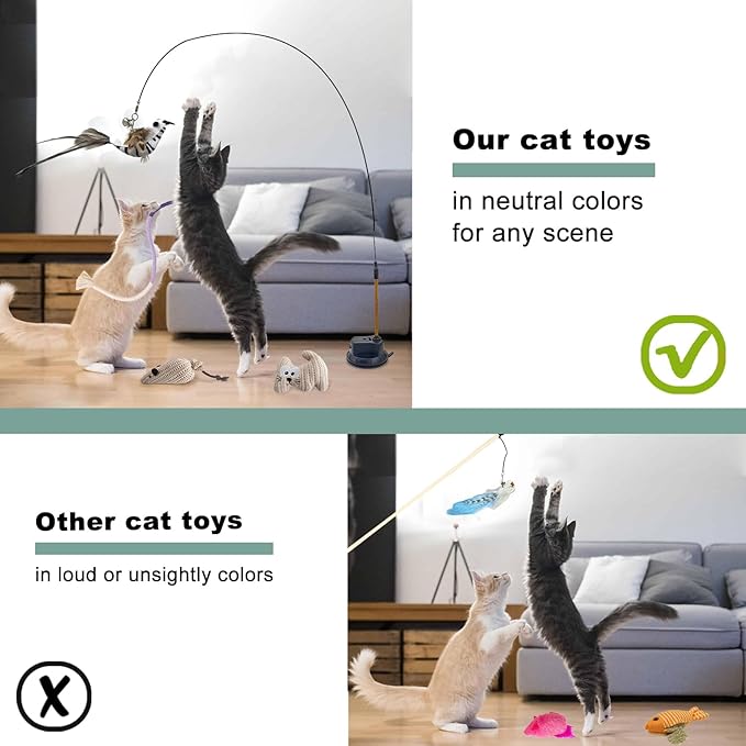 7-in-1 Interactive Cat Toys for Indoor Cats with Washable Adhesive Suction Cup, Hanging Cat Toys, Silvervine Stick and Sisal Chew Rope Catnip Teething Toy for Bored Kitten-PurrikoPets