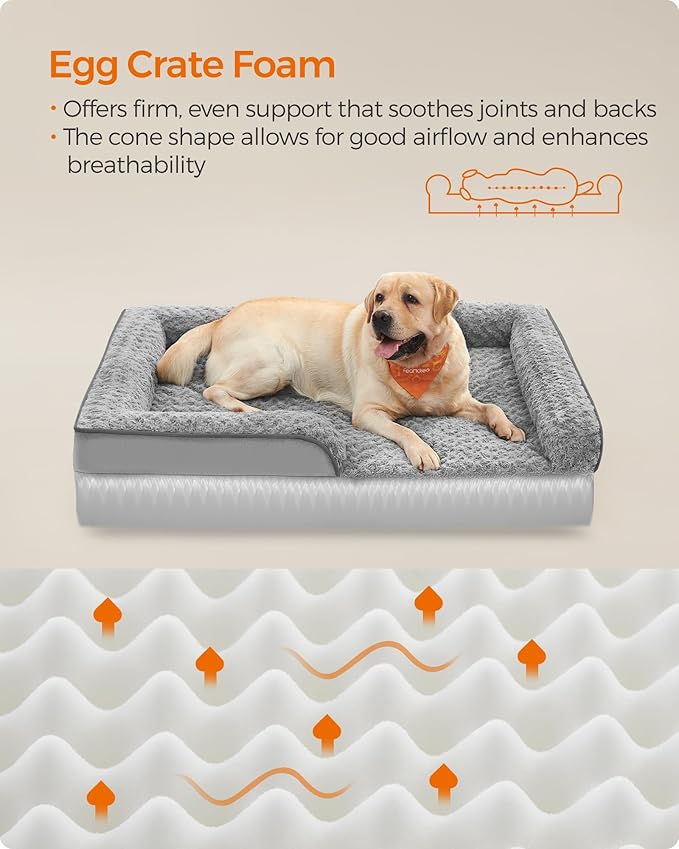 Feandrea Orthopaedic Dog Bed for Large Dogs, Waterproof Dog Sofa Bed with Removable Washable Cover, 42 x 32 x 7 Inches, Dove Gray UPGW253G01-PurrikoPets