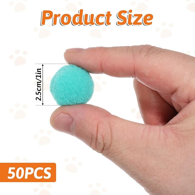 50 Picecs 1 Inch Cat Toys Balls Kitten Cat Pom Pom Balls Soft Cats Puff Ball Toys Rolling Interactive Fuzzy Cats Toy Ball Play Toy for Exercise, Creative Crafts Decorations Assorted Color-PurrikoPets