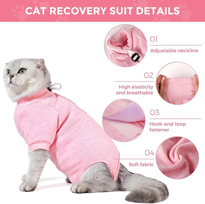 Dotoner Cat Surgery Recovery Suit for Female Male Anti-Licking Pet Surgical Pajamas Long Sleeve Prevent Shedding Cat Spay Recovery Suit&E Collar Alternative Bodysuit for Cats-PurrikoPets