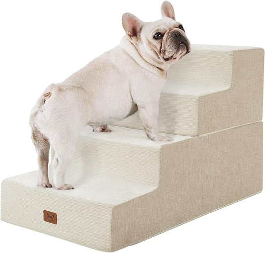 Dog Stairs for High Bed, Dog Steps for Bed Couch Sofa, 35D Foam Extra Wide Pet Steps for Small Dogs and Cats, Pet Stairs with Non-Slip Bottom Beige, 4 Steps-PurrikoPets