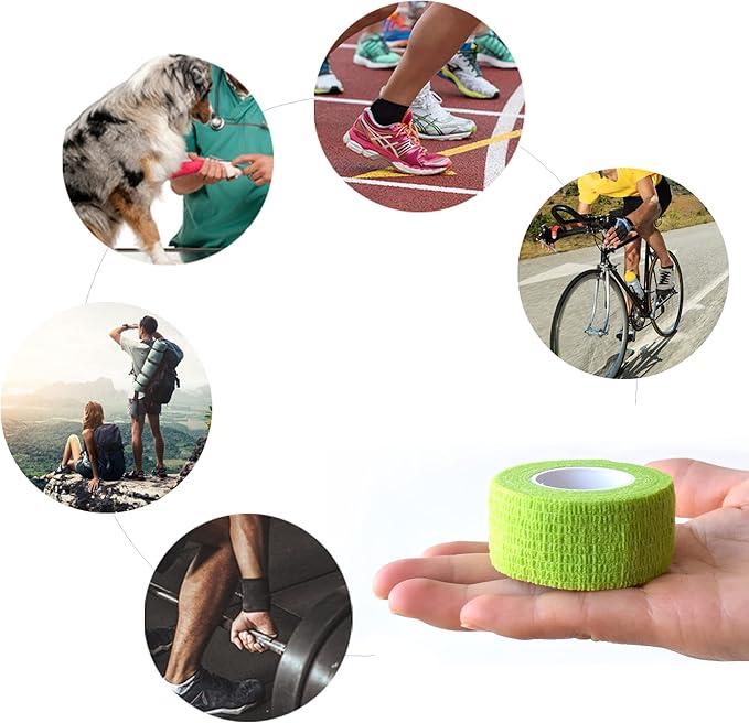 9 Pack 1" x 5 Yards Self Adhesive Bandage Wrap Self Stick Wrap for Ankle, Wrist, Finger, Sports, Breathable Cohesive Vet Tape for Pets (Grass Green)-PurrikoPets