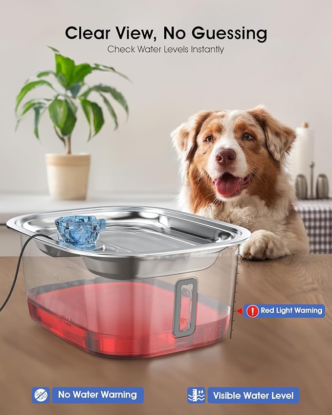 Dog Water Fountain for Large Dogs - 3 Gallon Stainless Steel Dog Water Bowl Dispenser with 4 Filters, Automatic Big Extra Large Capacity Pet Water Fountain, Easy Clean with Quiet Pump-PurrikoPets