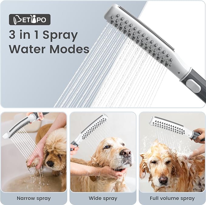 Dog Shower Attachment, Dog Shower Wand for Fast and Easy Washing Dog, Pet Shower Head with 3 Spray Modes, 8-Foot Hose, Indoor Outdoor Bath Your Dog-PurrikoPets