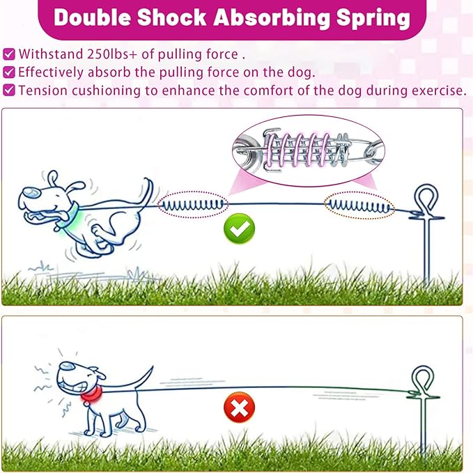 Dog Tie Out Cable 10/15/20/25/30FT Dog Run Cable Rosy Pink/Blue/Purple/Silver/Red/Green/YellowTie Out Cable for Large Dogs Heavy Duty for Outside Hold Large Dogs Up to 250LBS-PurrikoPets