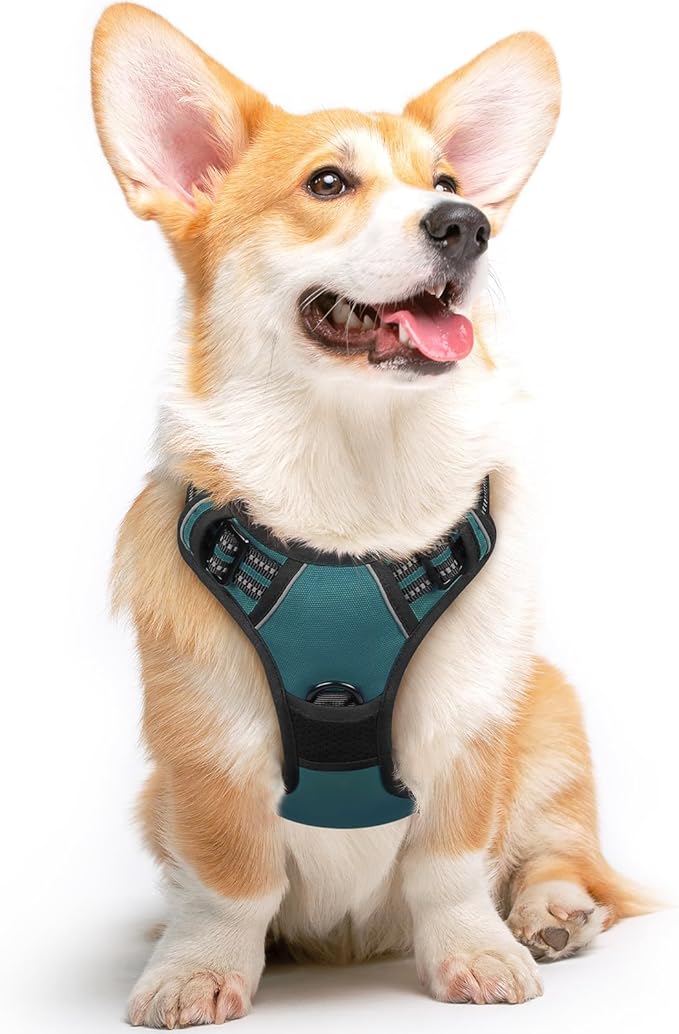 Eagloo Dog Harness Medium Sized Dog, No Pull Service Vest with Reflective Strips and Control Handle, Adjustable and Comfortable for Easy Walking, No Choke Pet Harness with 2 Metal Rings, Dark Green, M-PurrikoPets