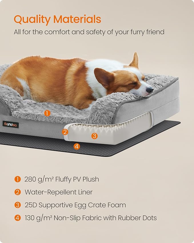Feandrea Orthopaedic Dog Bed for Medium Dogs, Waterproof Dog Sofa Bed with Removable Washable Cover, 28 x 23 x 6.5 Inches, Dove Gray UPGW251G01-PurrikoPets