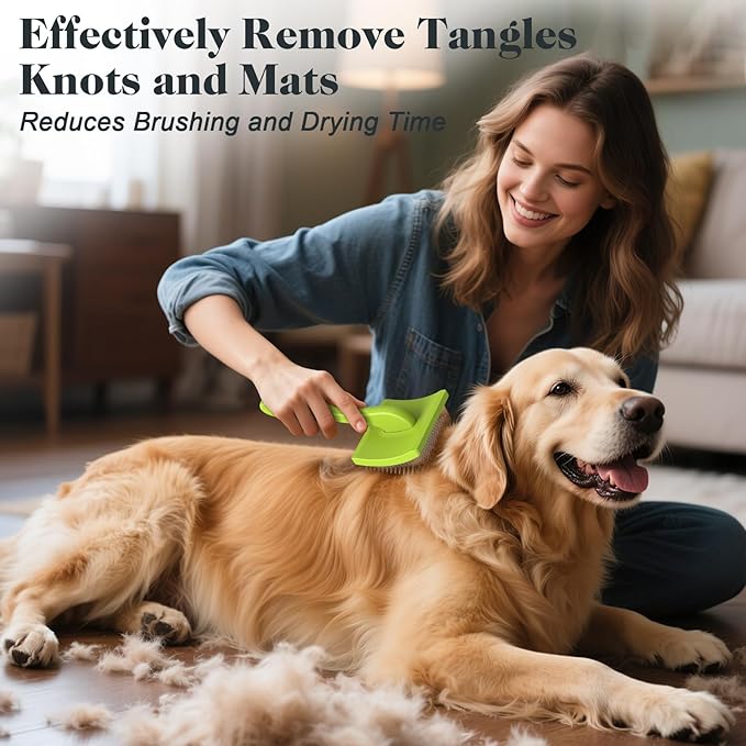 2PCS Slicker Brush for Dogs & Pet Comb,Professional Dog Grooming Brush (Goldendoodles,Poodles,Labradoodles) with Extra Long Pins to Effectively Remove Tangles, Knots and Mats (Green)-PurrikoPets