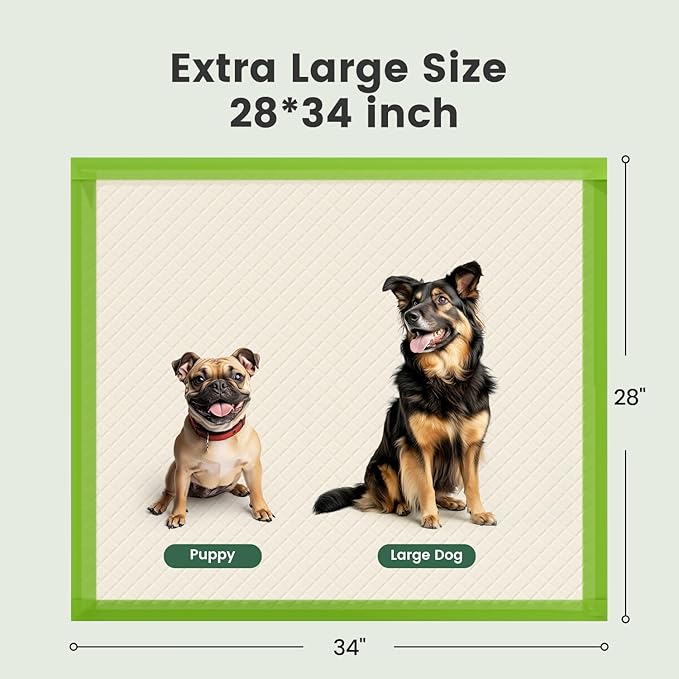 Gardner Pet Dog Pee Pads Extra Large 28"x34", XL Thicker ECO Green Disposable Puppy Training Pads Super Absorbent Full Edge-Wrapping Pad for Dogs, Puppies, Cats, Rabbits (50 Count)-PurrikoPets