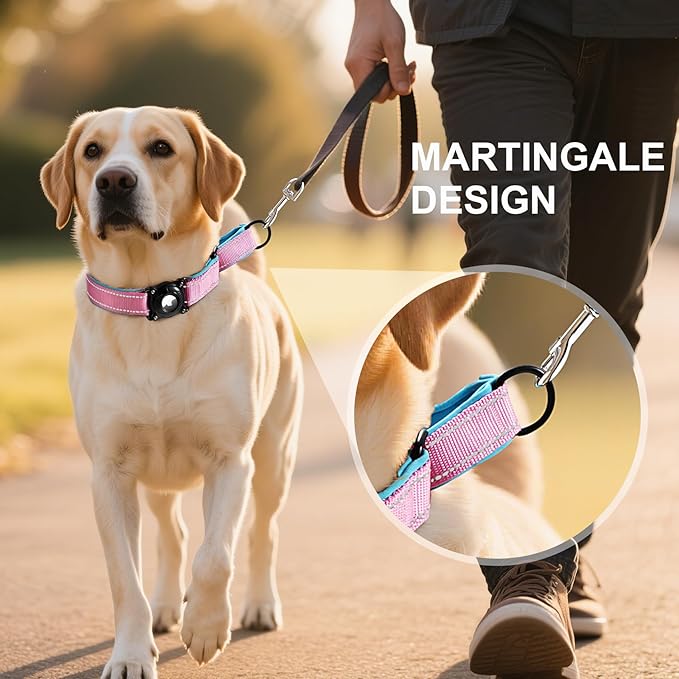 Airtag Dog Collar with Martingale Design, IP68 Waterproof Air Tag Collar Holder, Adjustable Reflective Soft Padded Nylon Dog Collar for Large Medium Small Dogs-PurrikoPets