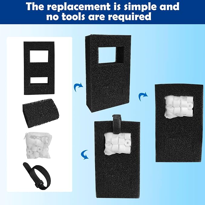 Filter Media Replacement Compatible with Fluval SPEC, EVO, Betta and Flex Desktop Aquarium, Includes 2 Carbon Filter Refills, 2 Foam Filter A1376, 2 Ceramic Rings and 2 Filter Cord-PurrikoPets