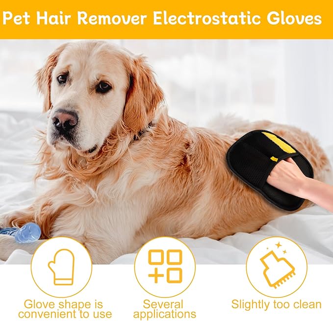 3 PCS Pet Hair Remover Electrostatic Gloves, Electrostatic Gloves Pet Hair, Reusable Pet Hair Removal Glove for Cats & Dogs, Premium Cat & Dog Hair Remover Mitt for Couch Furniture Carpet Car Seat-PurrikoPets