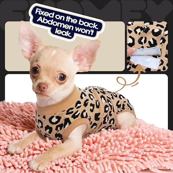FUAMEY Recovery Suit for Dogs After Surgery,Soft Breathable Dog Bodysuit E-Collar & Cone Alternative Surgical Suit,Male Female Dog Neuter Spay Suits Anti Licking Wounds Onesie Brown Leopard S-PurrikoPets