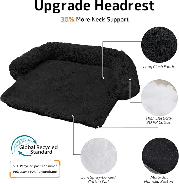 GGIB Calming Dog Bed Fluffy Plush Dog Mat for Furniture Protector with Removable Washable Cover for Large Medium Small Dogs and Cats (Extra Large (53x39.3x6), Black)-PurrikoPets