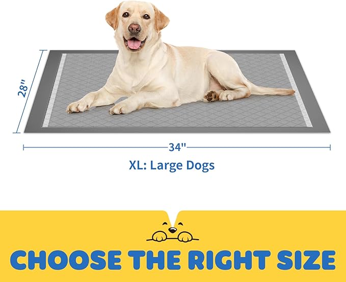 100-Pack X-Large Puppy Pads - 34'' x 28'' Pee Pads for Dogs Potty Training with Leak-Proof Quick-Dry Design, 6-Layer Wee Wee Pads for Dogs, Charcoal, Black-PurrikoPets