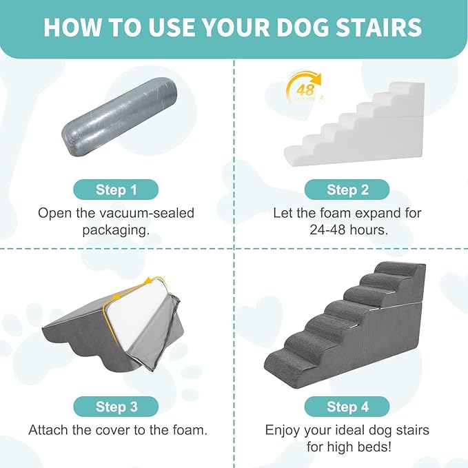7-Step Dog Stairs for High Bed - 29.5" Adjustable Dog Ramps for Couch, Non-Slip Sturdy Pet Steps for Small Dogs, Washable Cover, Removable Modular Design, Dual 11.8” & 17.7” Steps for Custom Height-PurrikoPets