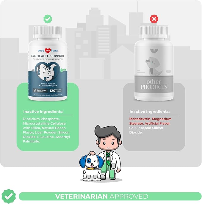 Eye Support for Dogs - 120 Chewable Tablets - Supplements for Vision, Eye Vitamins for Dogs, with Cod Liver Oil Antioxidant, Omega 3 EPA and DHA Fatty Acids.-PurrikoPets