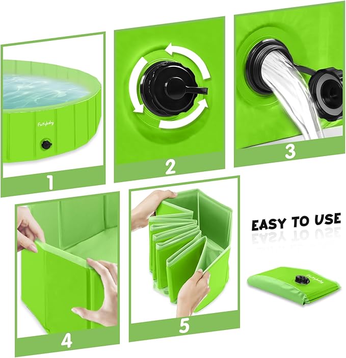 Furrybaby Dog Pool Foldable Dog Pools for Dogs Swimming Pool with Hard Plate Collapsible Pet Bath Pool Kiddie (Green 47'')-PurrikoPets