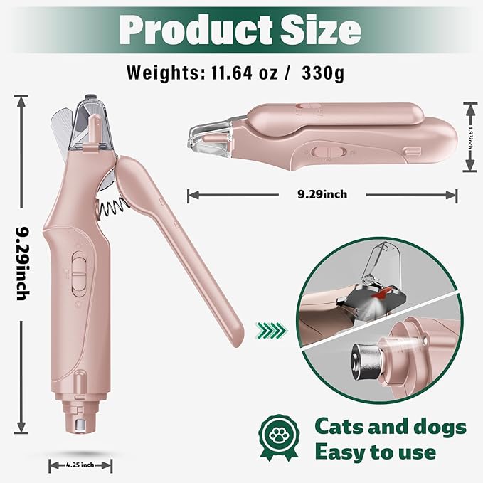 2 in 1 Cat Nail Clippers & Dog Nail Clippers Trimmers for Large Medium Small Dogs Cats Claw Trimmer Quick Sensor and Safety Guard USB Rechargeable with 2 LED Lights Dogs Nail Trimmer-PurrikoPets