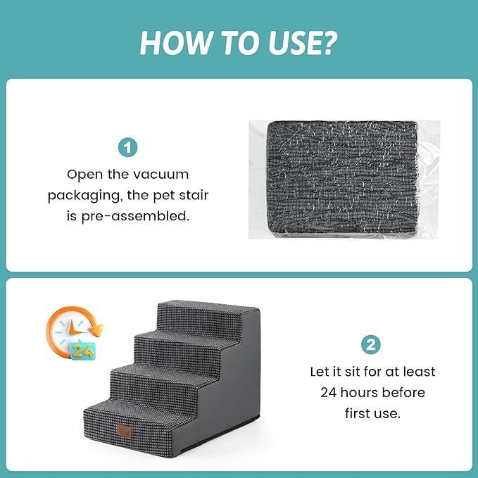 Dog Stairs for Small Dogs, 4 Tier Wider Pet Stairs for Couch and Beds, 17.7" H Non-Slip Dog Steps for Old Cats, Puppy, Small Medium Dogs, 17.7x23.6x17.7 inch, Dark Grey-PurrikoPets