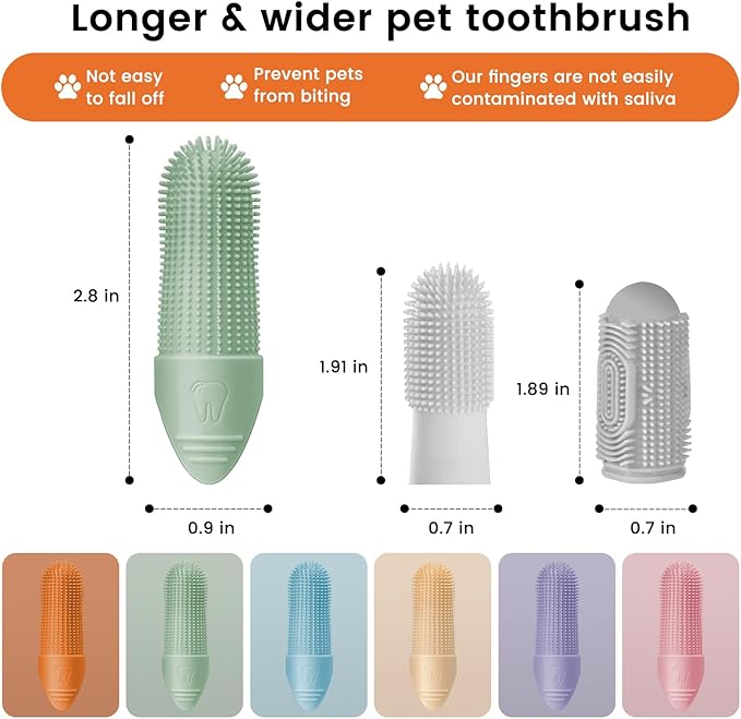 Duckart 6 Pack Dog Toothbrush, 360° Cleaning Finger Brush for Dogs Teeth, Food Grade Silicone Pet Toothbrush Fits Most Fingers-PurrikoPets