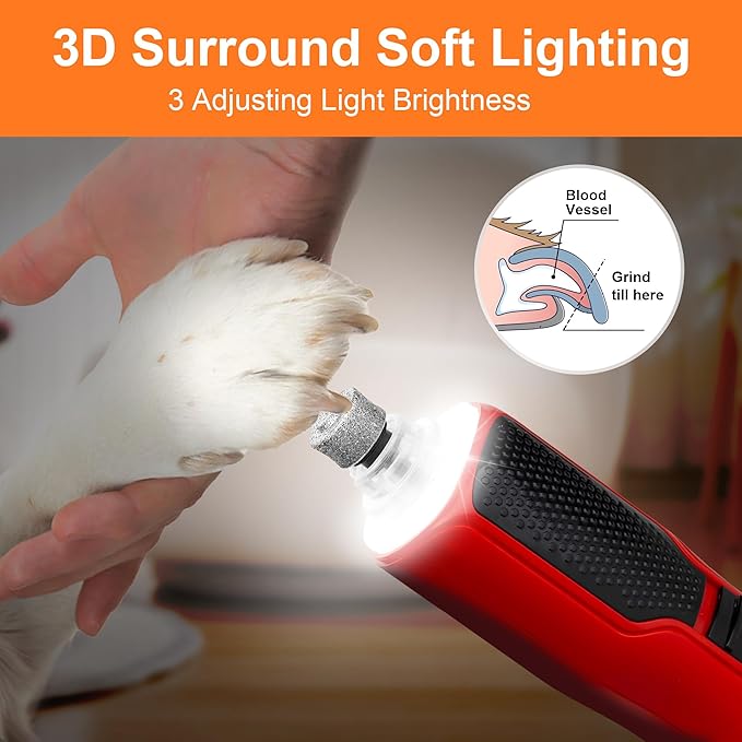 Dog Nail Grinder 7-Speed & 360° LED Light, Professional Pet Nail Grinder for Dogs and Cats, Electric Dog Nail Trimmer Painless Paws Grooming & Smoothing Tool for Large Medium Small Dogs Cats Pets-PurrikoPets