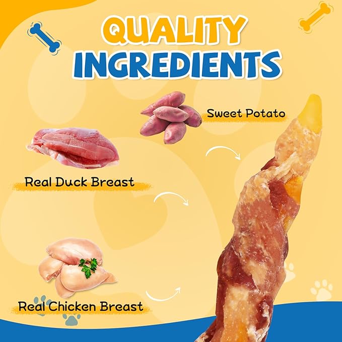 gazeupon Dog Treats，Chicken&Duck Wrapped Sweet Potato，Healthy Training Snacks for Dogs, Rawhide Free,14.1 oz-PurrikoPets