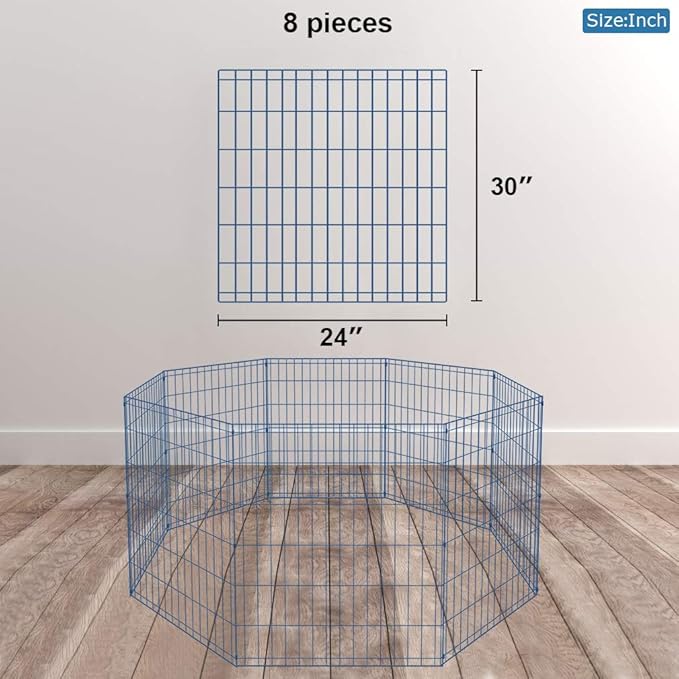 30 Tall Dog Blue Playpen Crate Fence Pet Kennel Play Pen Exercise Cage -8 Panel-PurrikoPets