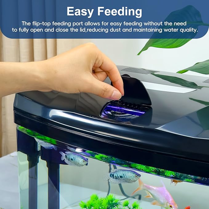 7 Gallon Glass Aquarium Starter Kit with Flip-Top Feeding Port for Betta Fish: Crystal Clear Viewing, Eco-Cycle Filtration, Air Pump, and LED Lighting-PurrikoPets