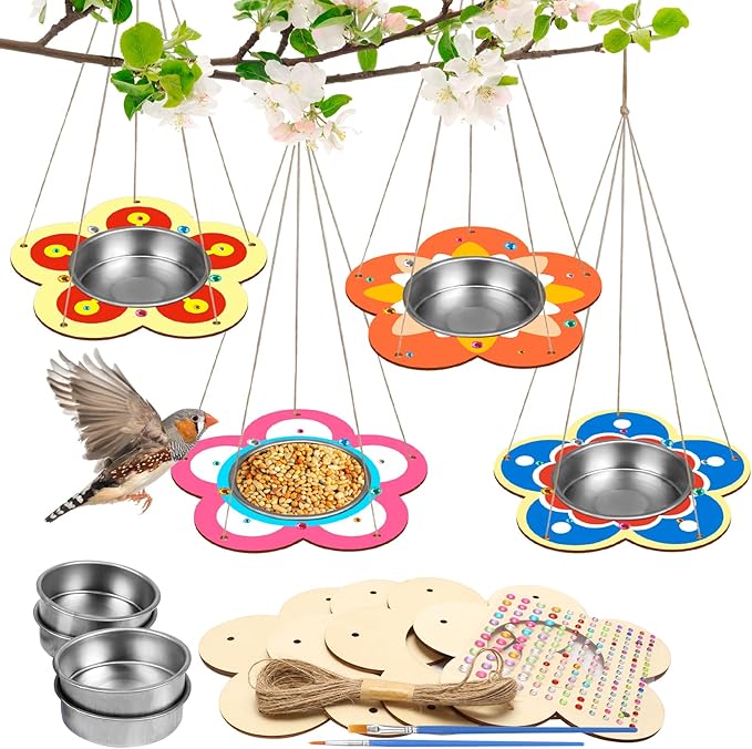 Fennoral 4 Pack Bird Feeder Kits for Kids Make Your Own Bird Feeders Wooden Art and Craft for Girls Boys Ornaments DIY to Paint Craft for Spring Garden Outdoor Decoration Summer Activities Project-PurrikoPets