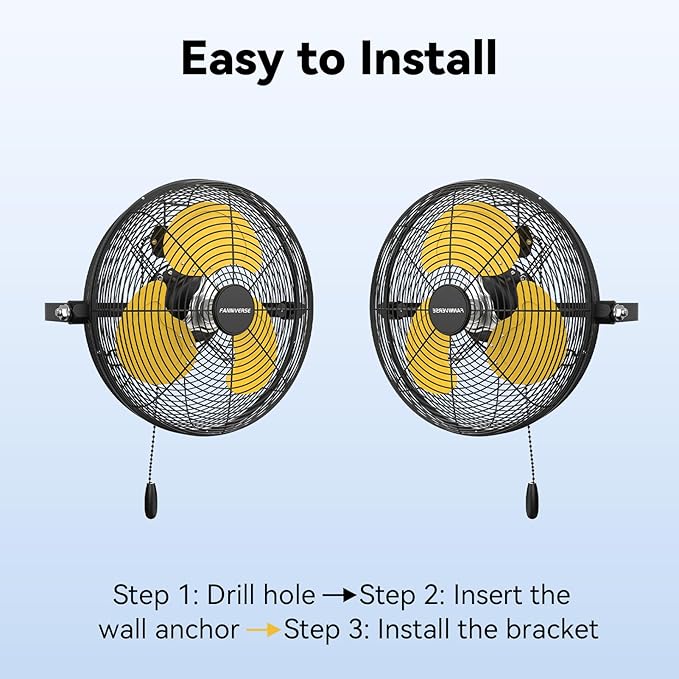 12 Inch Wall Fan Pro Series - Sealed Motor High Velocity Wall Mount Fans for Commercial, Residential, Warehouse, Covered Patio, Shop, Garage, Barn, Gazebo 3 Speed 2800 CFM UL Safety Listed-PurrikoPets