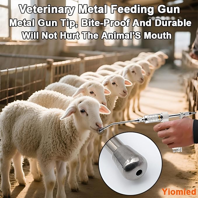 30ML Veterinary Metal Feeding Gun, Continuous Drench Gun Dosing Device Veterinary Adjustable Medicine Dispenser Husbandry Autonomous Feeding Tool, for Pig Cow, Sheep, Horse (White Color, 30ML+Kettle)-PurrikoPets