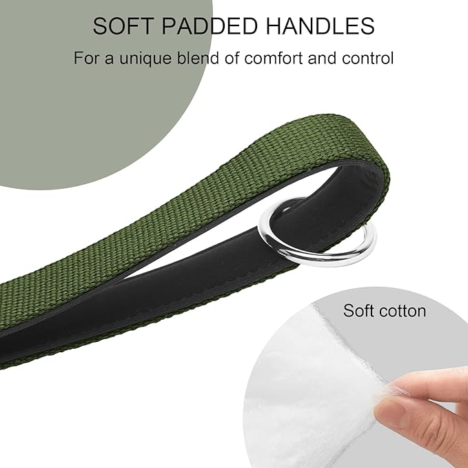 20” Strong Short Leash for Dog, Heavy Duty Bungee Dogs Leash with Padded Handle Car Seatbelt, Dog Training Leashs for Large or Medium Dogs - Can be Used with Other leashes (Army Green)-PurrikoPets