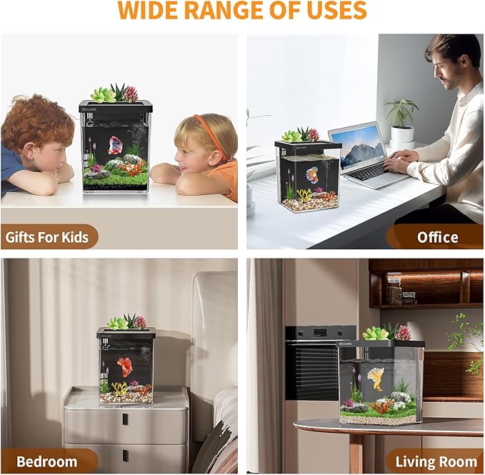 1.5 Gallon Betta Fish Tank Aquarium kit with Filter LED Light, Water Pump, Fish Tank Starter Kits, Fish Bowl-PurrikoPets