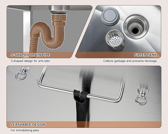 Albott 50-Inch Stainless Steel Dog Washing Station with Anti-Slip Steps, Sprayer, Faucet, and Soap Box – Professional Pet Bathtub for Medium/Small Pets, Ideal for Home, Garage, and Grooming(Left)-PurrikoPets