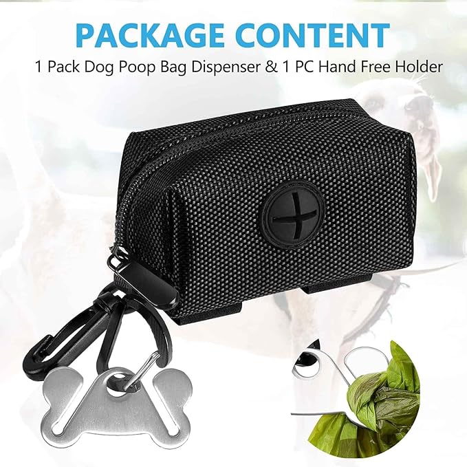 Dog Waste Bag Dispenser Pet Poop Bags Holder for Doggie Waste Bags Dispensers Soft Fabric Zipper Small Doggy Puppy Pouch for Leash Accessory Attachment with Carrier,Black-PurrikoPets