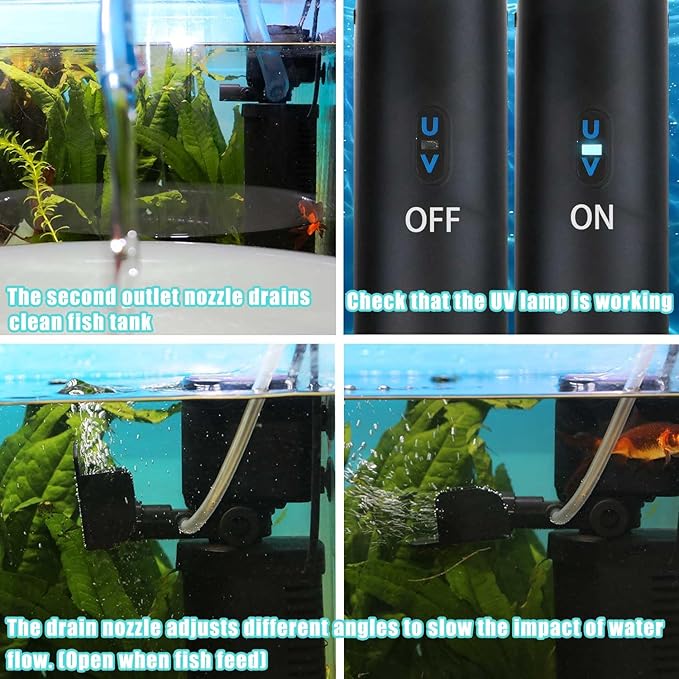 200GPH Aquarium Filter, U-V for Aquarium for 20-75 Gal Tank, Submersible Pump Filter for Green Water and Algae Clean, Ultra-Silent Green Killing Machine with Fish Tank Deodorization-PurrikoPets