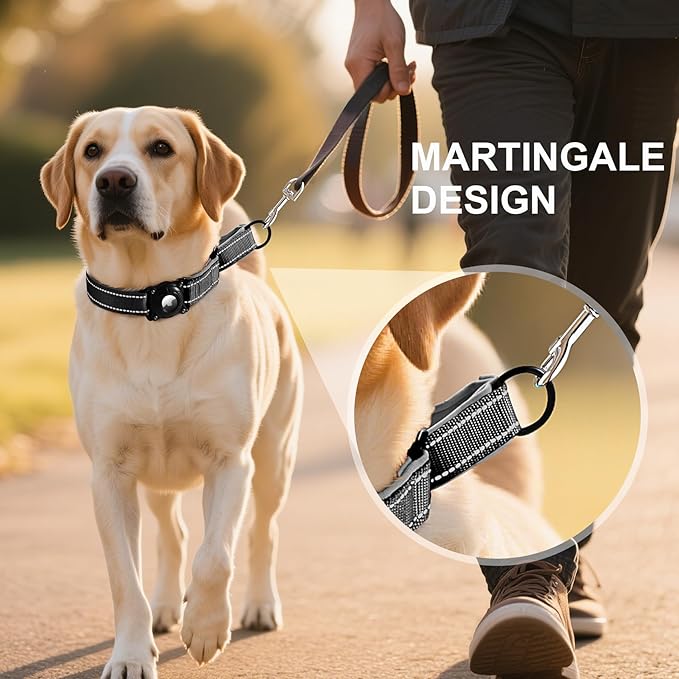 Airtag Dog Collar with Martingale Design, IP68 Waterproof Air Tag Collar Holder, Adjustable Reflective Soft Padded Nylon Dog Collar for Large Medium Small Dogs-PurrikoPets
