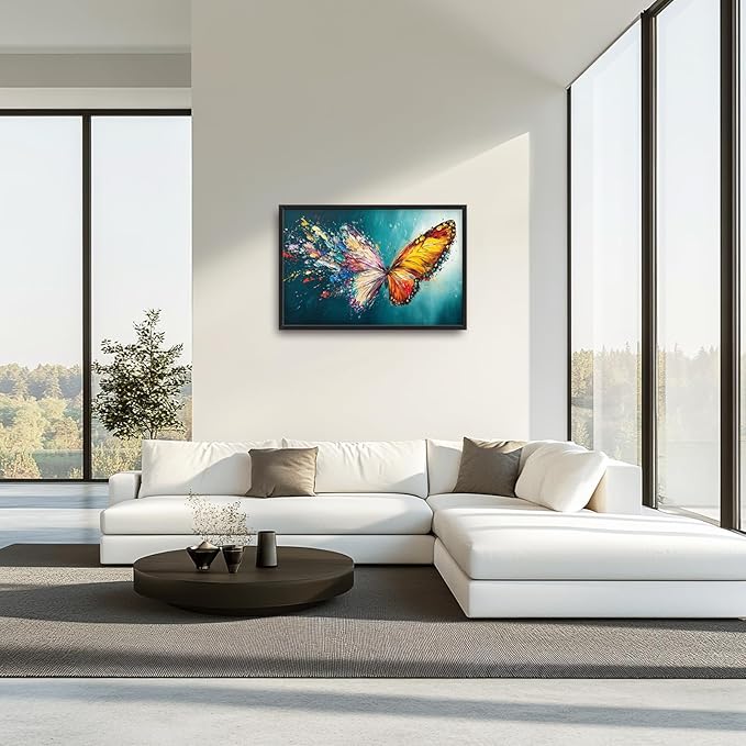 Extra Large Framed Abstract Butterfly Wall Art,Colorful Graffiti Wall Decor,Splashing Wings Pictures for Living Room,Canvas Print Painting Modern Artwork Bedroom Office Bathroom Home Decor 36L x24W-PurrikoPets