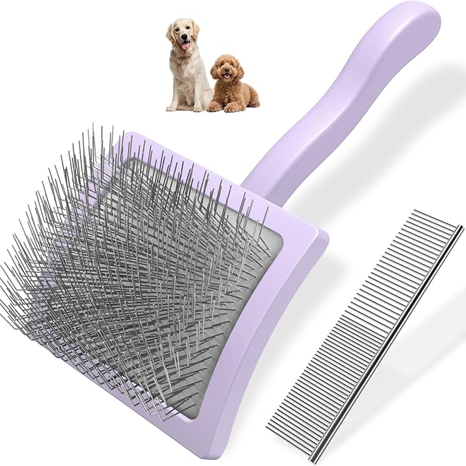 2PCS Slicker Brush for Dogs & Pet Comb,Professional Dog Grooming Brush (Goldendoodles,Poodles,Labradoodles) with Extra Long Pins to Effectively Remove Tangles, Knots and Mats (Light Purple)-PurrikoPets