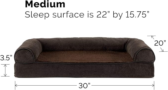 FurHaven Soft, Orthopedic Foam Sofa Dog Bed with Washable & Removable Cover - Sherpa/Chenille - Coffee, Dogs Up to 35 lbs - Medium-PurrikoPets