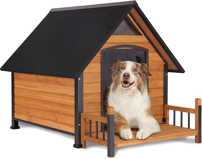 AIVITUVIN Outdoor Dog House with Anti-Chewing Durable Metal Frame Dog Kennel for Large Breed Dog Shelter Weatherproof (Brown 50.9" D x 37.4" W x 37.2" H-PurrikoPets