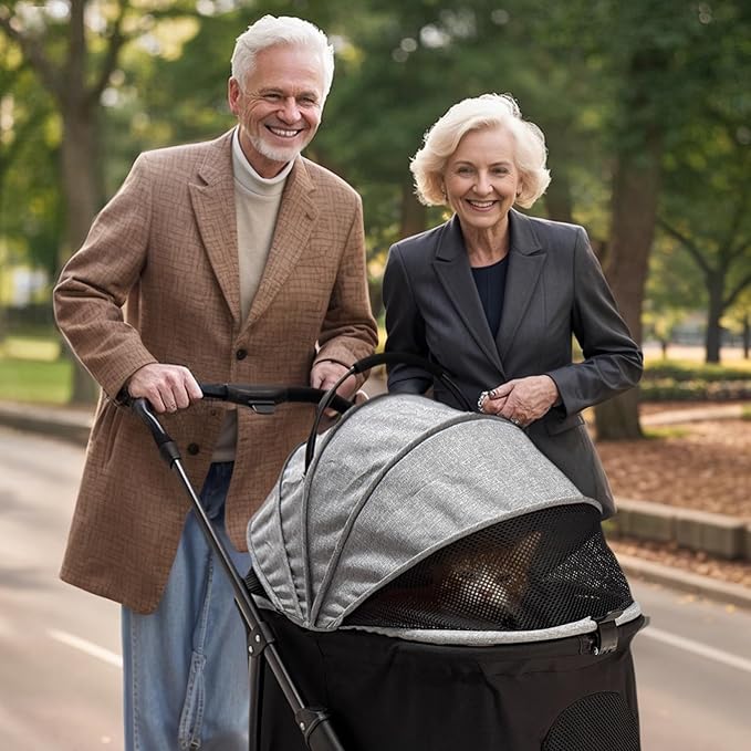 4 Wheels Pet Stroller 4 in 1 Pet Stroller with Detachable Carrier for Small & Medium Dogs Cats up to 55 lbs Easy-Folding Travel Dog Wagon with Car Seat Breathable Mesh,Gray-PurrikoPets